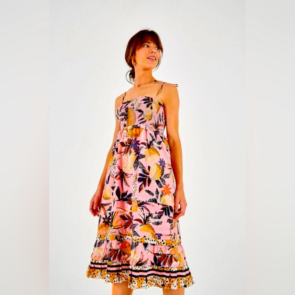 Farm Rio Pink Pineapple MIDI Dress - size M, Like New